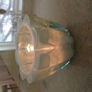 Vintage Art glass fluted aqua blue votive candle holder vase  5" w x 3 1/2" tall